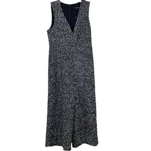 ZARA Women’s Plunge Neck Tweed Jumpsuit Wide Leg  sz XS Black/White zips